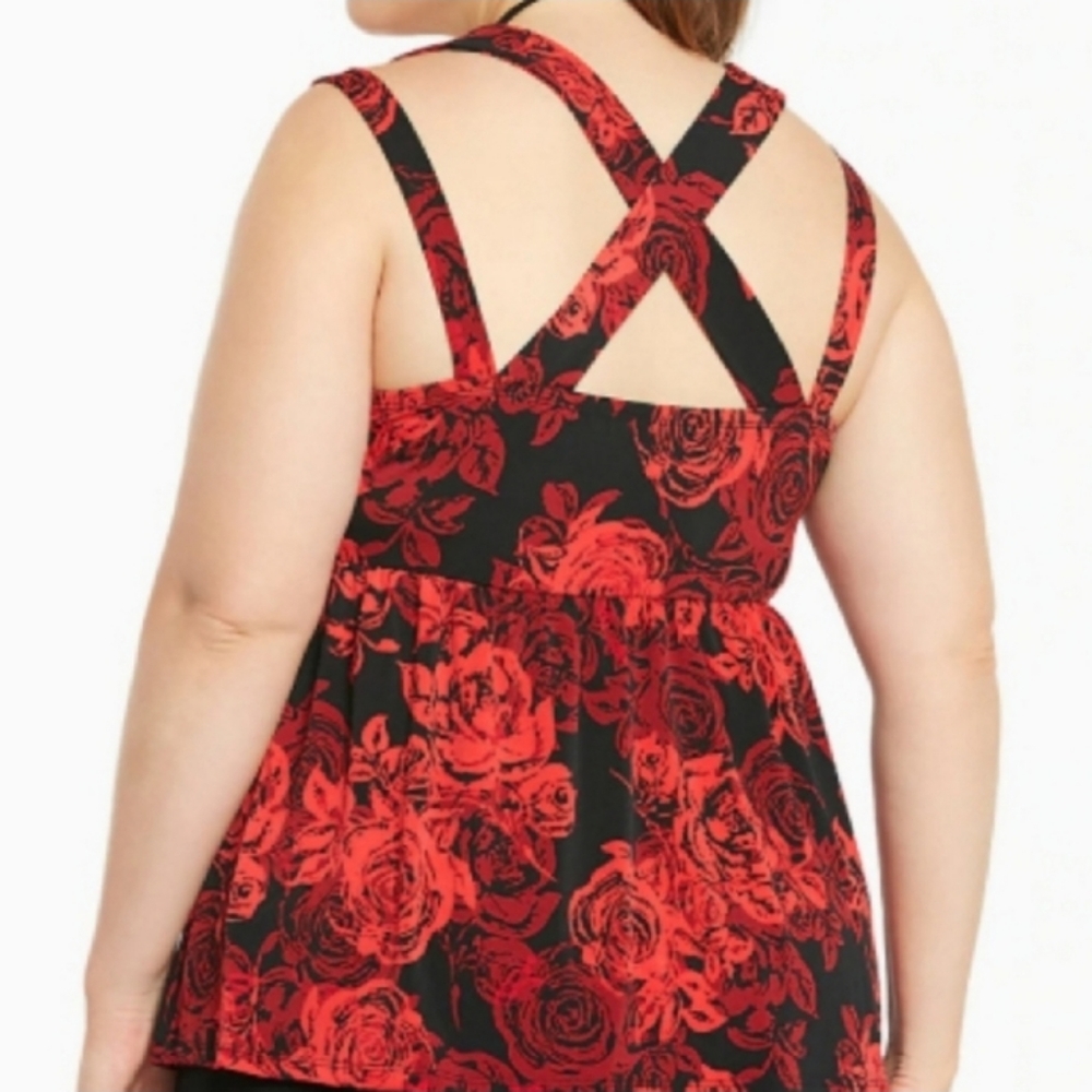 Torrid red black rose criss cross back tank - Picture 8 of 8